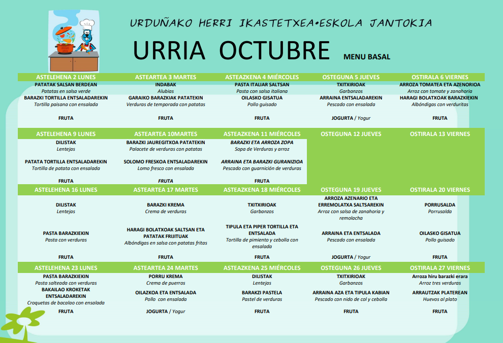 Urriaren menu basala