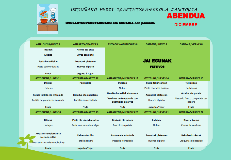 Abenduaren menu obolakteoa