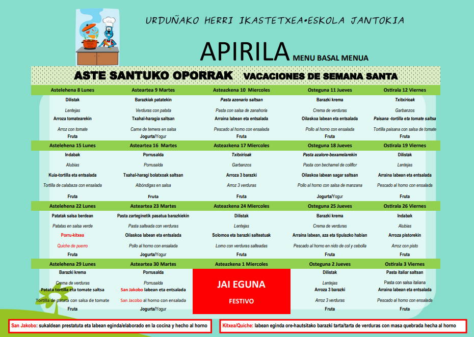 Apirilaren menu basala
