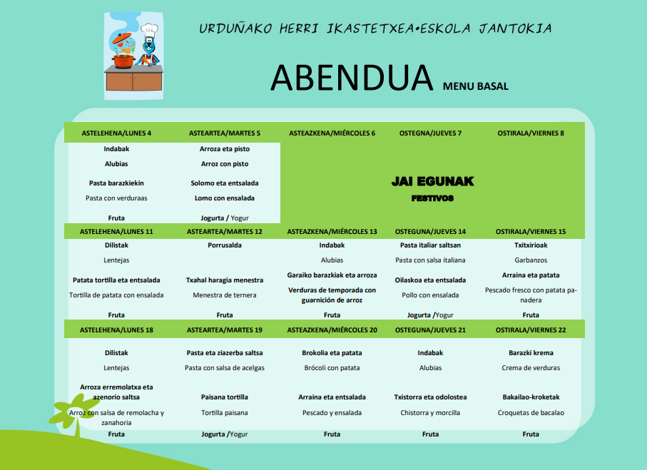 Abenduaren menu basala