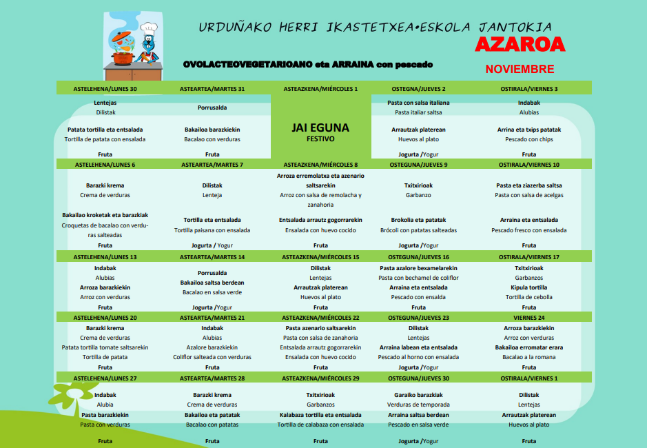 Azaroaren menu obolakteoa