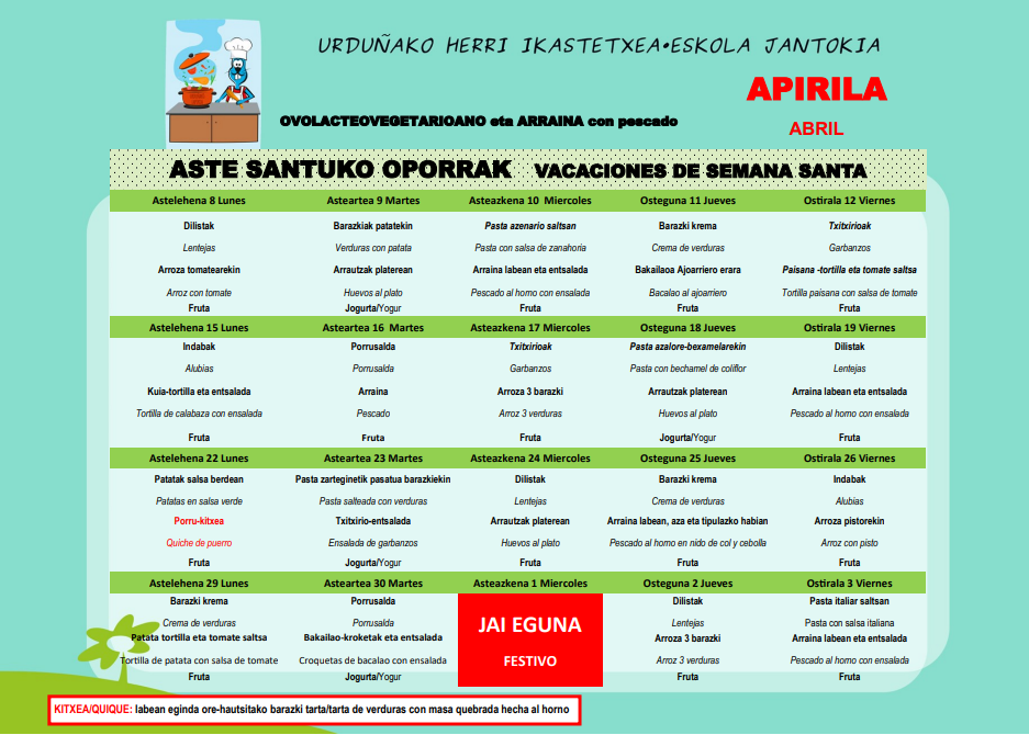 Apirilaren menu obolakteoa