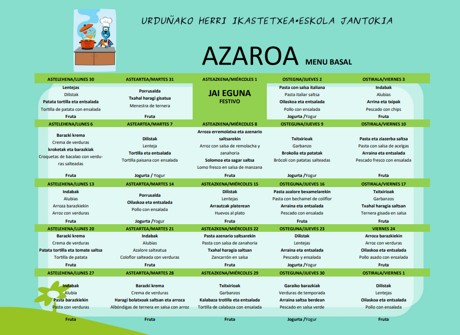 Azaroaren jangelaren menu basala