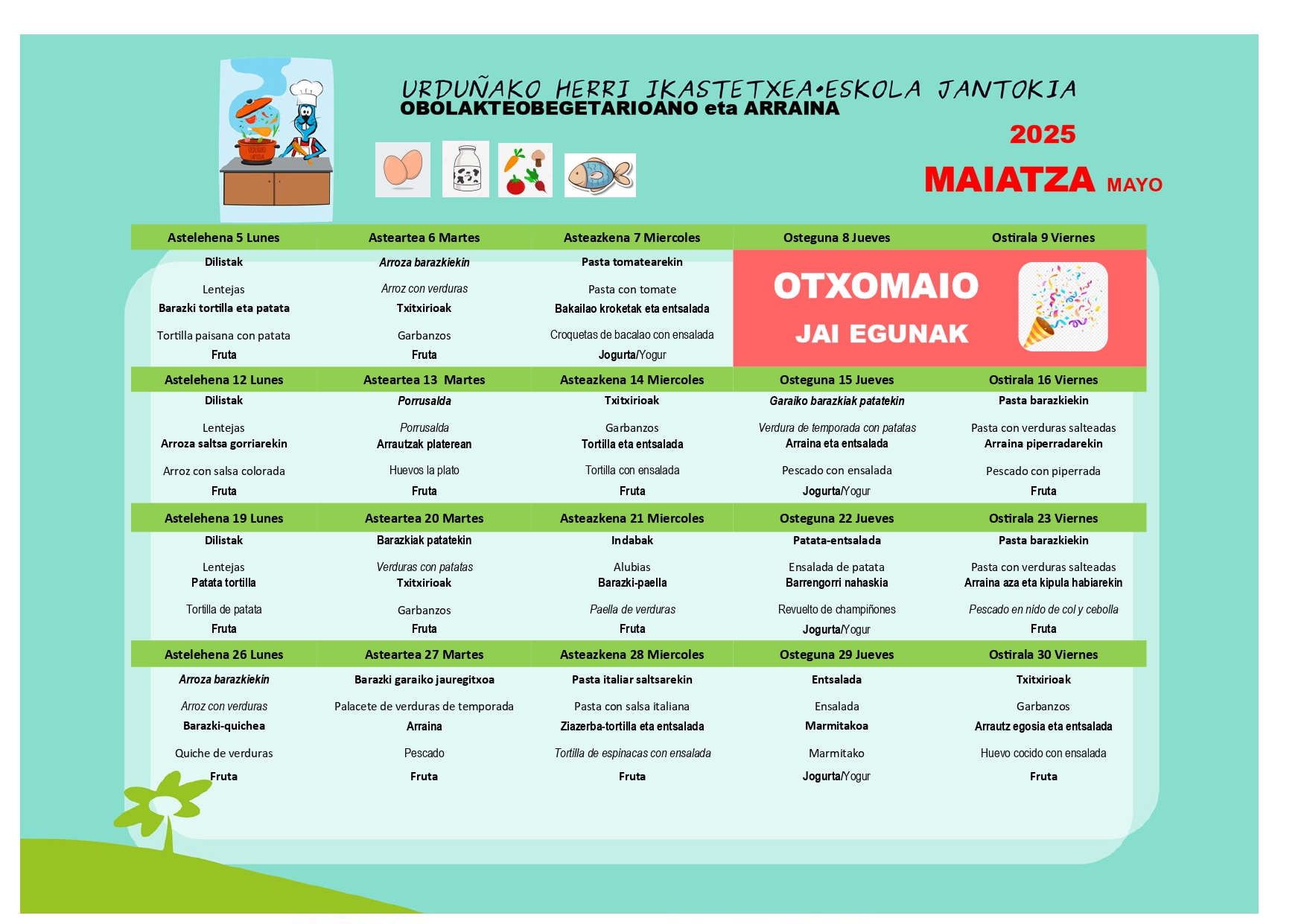 Jangelaren Maiatzaren menu obolakteoa