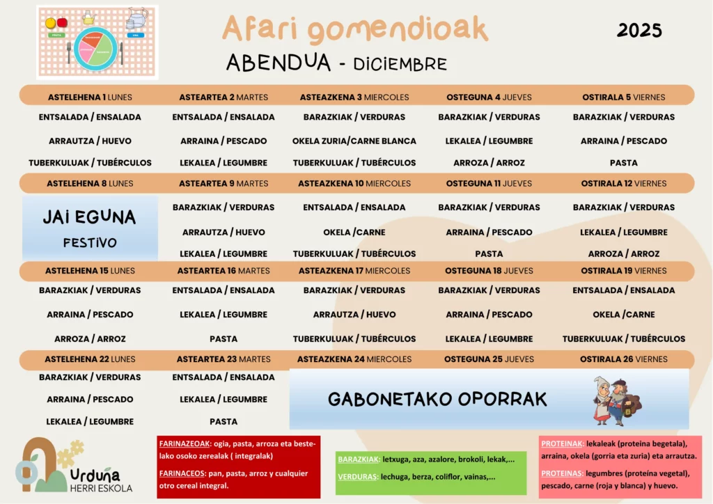 Abenduko afari gomendioak